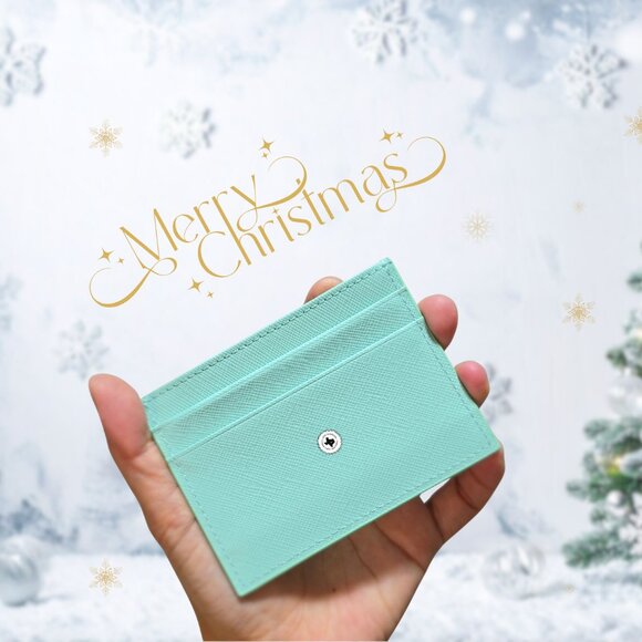Personalized Mint Teal Leather Card Holder | A Special Gift for Her - Picture 3 of 3